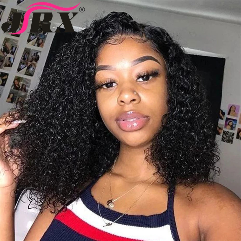 Kinky Curly Bob Wigs Human Hair Short Brazilian Curly 4X4 Lace Closure Wigs Pre-Plucked T Part Lace Human Hair Wigs for Women