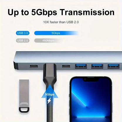 USB C Hub USB Hub 3.0, VIENON Aluminum 7 in 1 USB Extender, USB Splitter with 1 X USB 3.0, 4 X USB 2.0 and 2 X USB C Ports