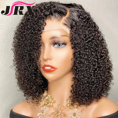 Kinky Curly Bob Wigs Human Hair Short Brazilian Curly 4X4 Lace Closure Wigs Pre-Plucked T Part Lace Human Hair Wigs for Women