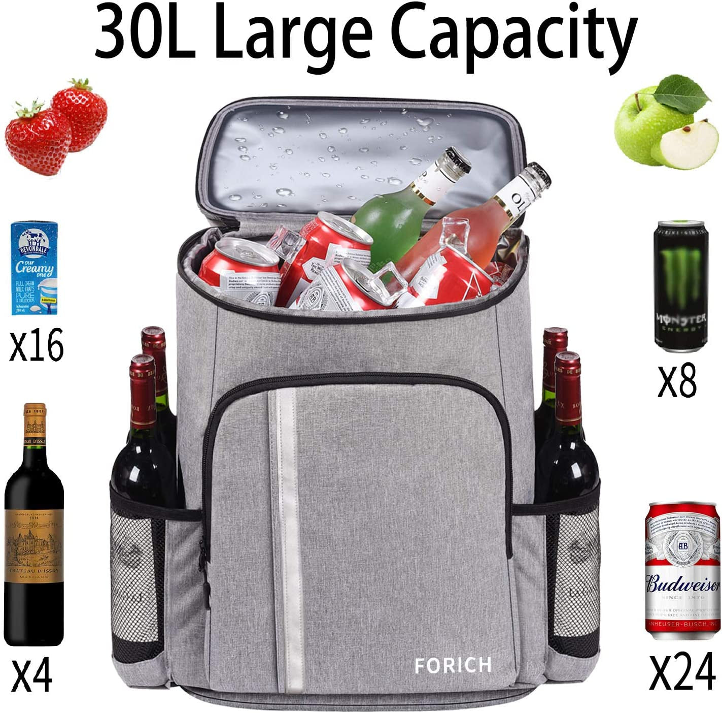 Leakproof Insulated Waterproof Backpack Cooler Bag - Lightweight Soft Cooler for Men and Women, Ideal for Work Lunches, Picnics, Camping, and Hiking, Holds Up to 30 Cans