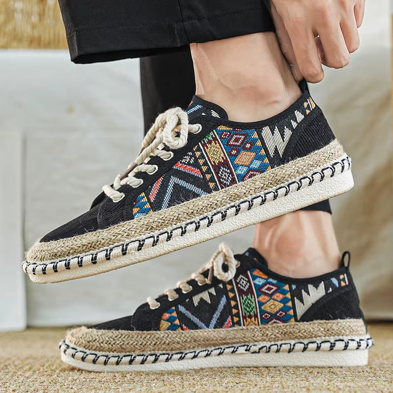 New Fashion Printed Men'S Summer Shoes Comfortable Flat Canvas Shoes Men Lace-Up Fisherman Shoes Casual Men Espadrilles Hommes