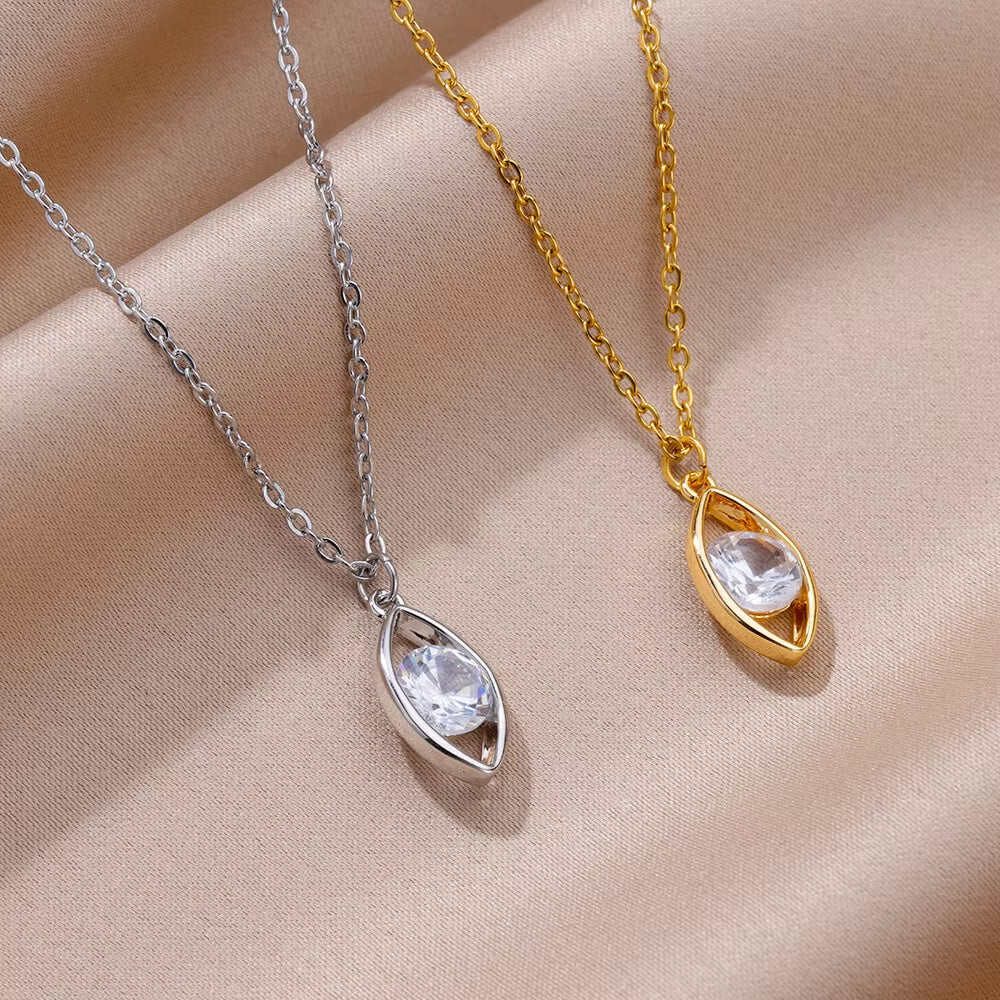 Luxury Heart Zircon Necklace for Women Stainless Steel Romantic Couple Pendant Necklaces Party Accessories Jewelry Bijoux Femmes