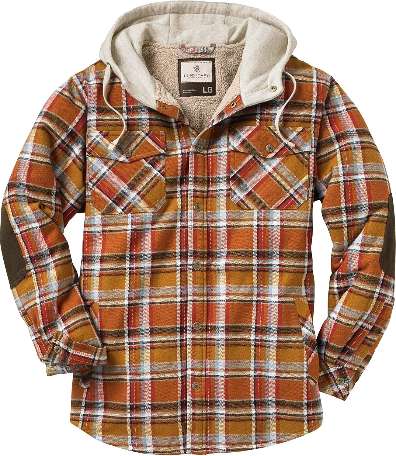 Men's Hooded Flannel Shirt Jacket with Berber Lining for Camp Nights