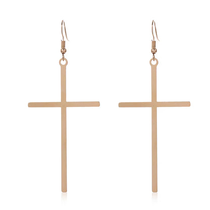 Ethnic Big Cross Long Earrings for Women Gold Color Drop Earrings Jewelry Dropshipping Bijoux Ethnique Femmes Punk Cross Earring