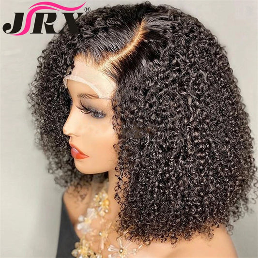 Kinky Curly Bob Wigs Human Hair Short Brazilian Curly 4X4 Lace Closure Wigs Pre-Plucked T Part Lace Human Hair Wigs for Women