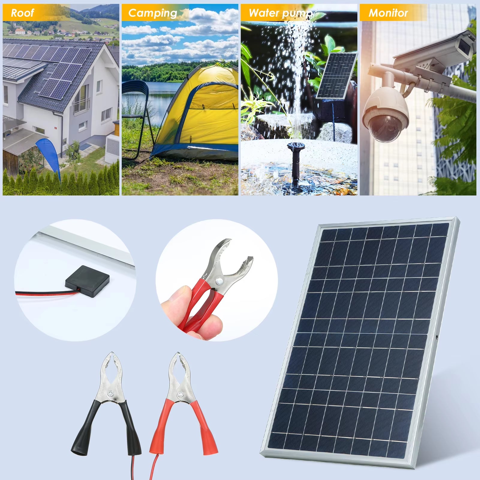 300W 12V Complete Polycrystalline Solar Panel Kit with USB Power for Portable Outdoor Use and Home Rechargeable Solar Generator