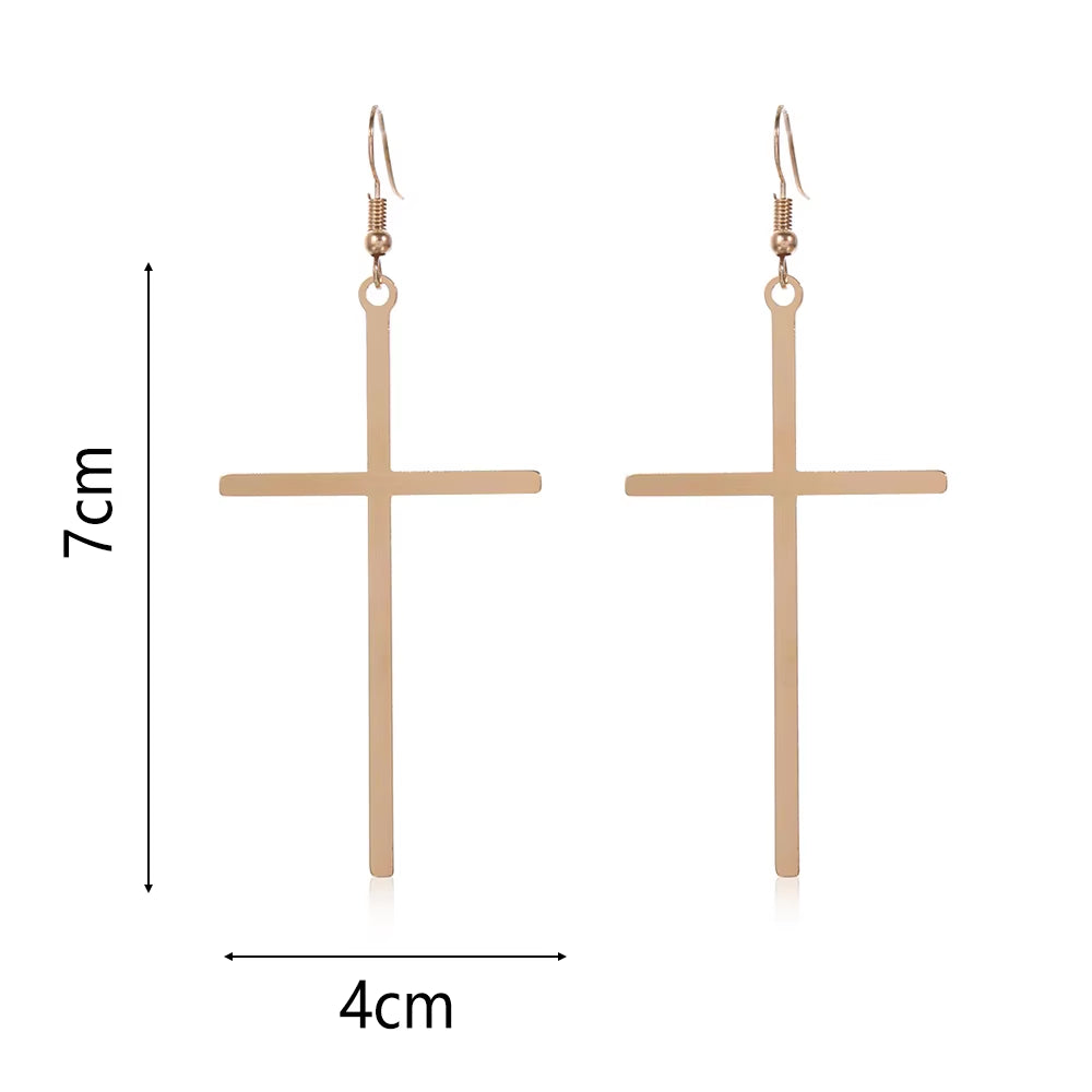 Ethnic Big Cross Long Earrings for Women Gold Color Drop Earrings Jewelry Dropshipping Bijoux Ethnique Femmes Punk Cross Earring