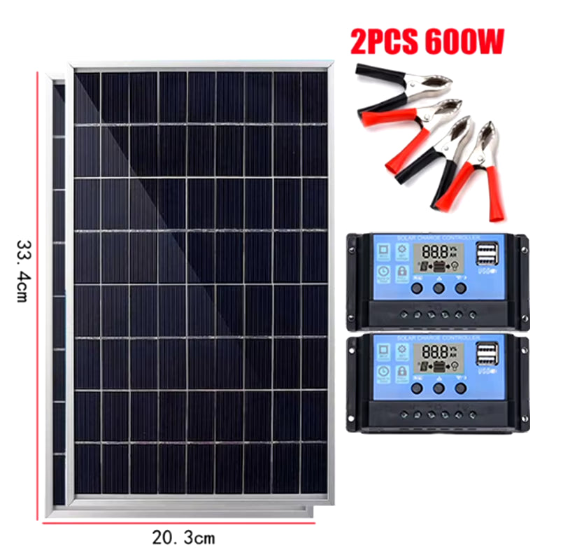 300W 12V Complete Polycrystalline Solar Panel Kit with USB Power for Portable Outdoor Use and Home Rechargeable Solar Generator