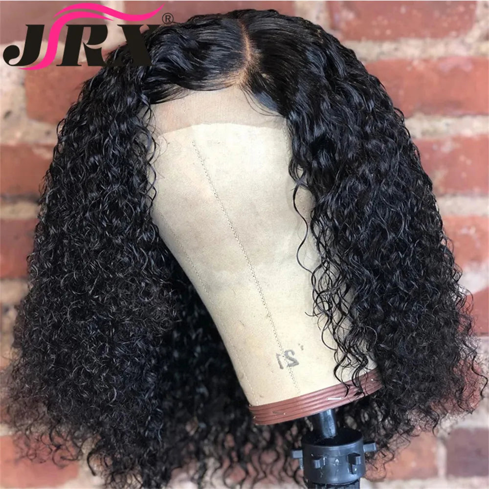 Kinky Curly Bob Wigs Human Hair Short Brazilian Curly 4X4 Lace Closure Wigs Pre-Plucked T Part Lace Human Hair Wigs for Women