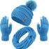 Womens Winter Warm Sets Knitted Fur Pompoms Beanie Hat Circle Loop Scarf Touch Screen Gloves Winter Favor Accessories