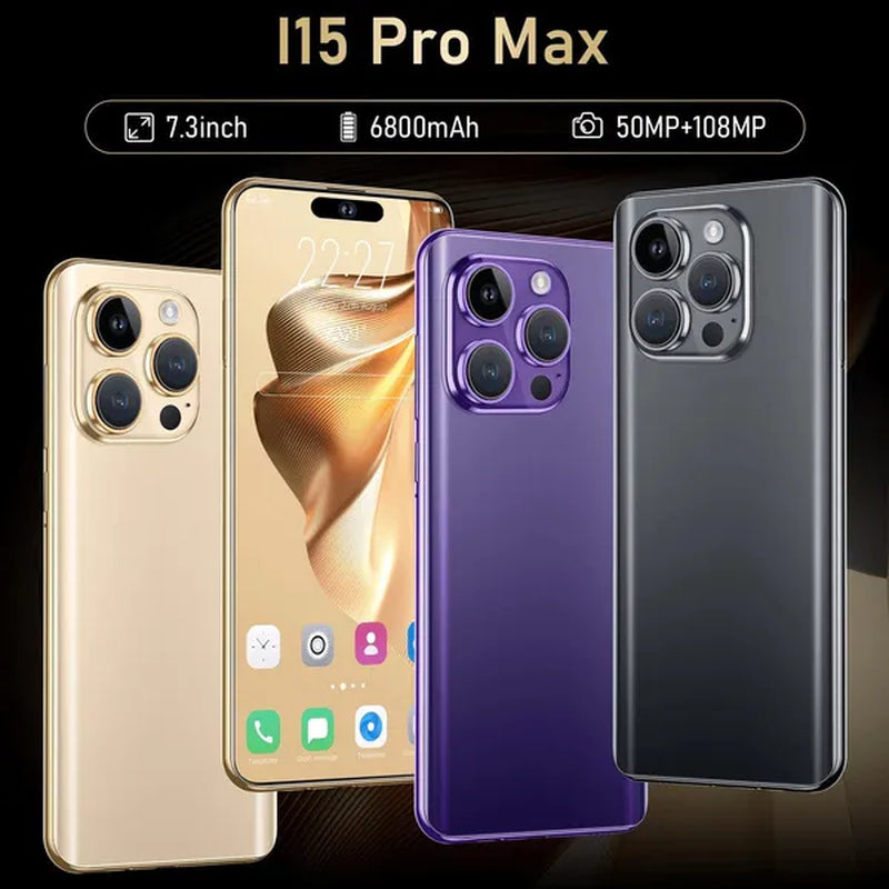 i15Pro Ultra 7,3 pouces Smartphone Grande Mémoire 4G / 5G Smartphone Ultra-mince 8GB + 256GB Visage Déverrouillage Double Carte SIM Téléphone Carte TF Smartphone